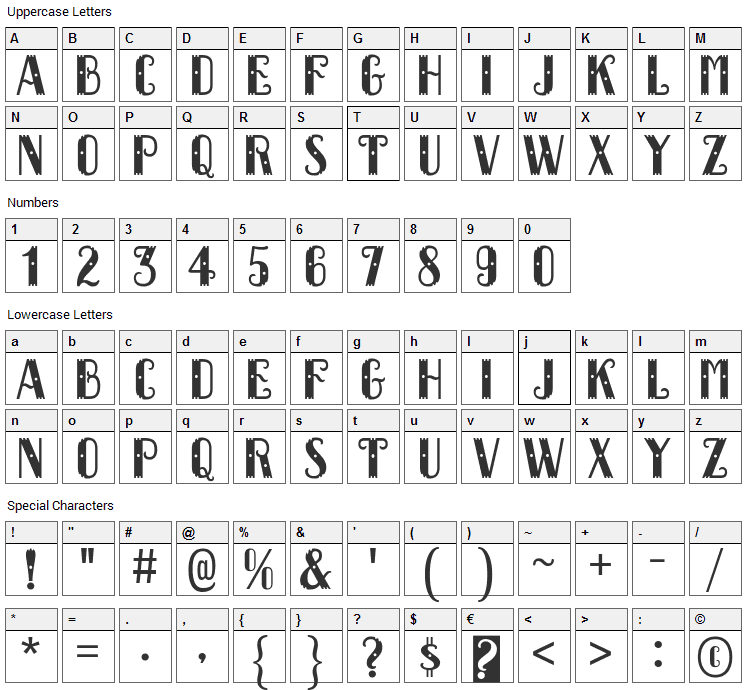 Dacquoise Font Character Map