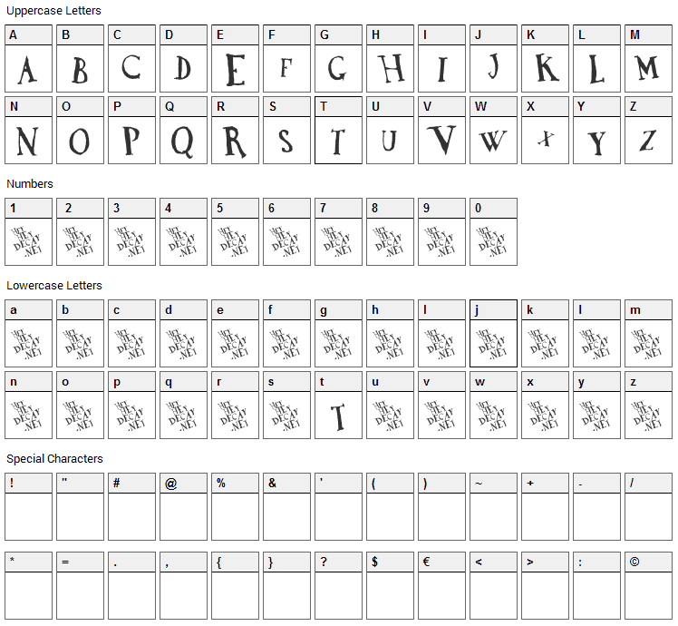 DaDa Antiquerist Font Character Map