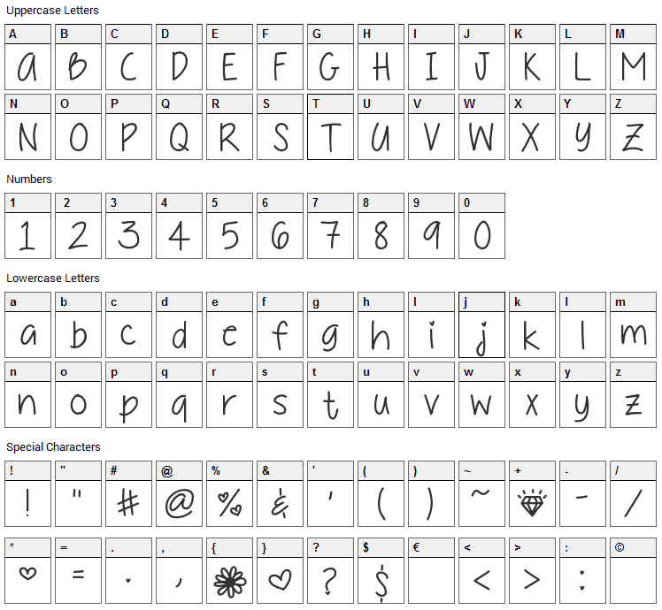 Daddys Girl Font Character Map
