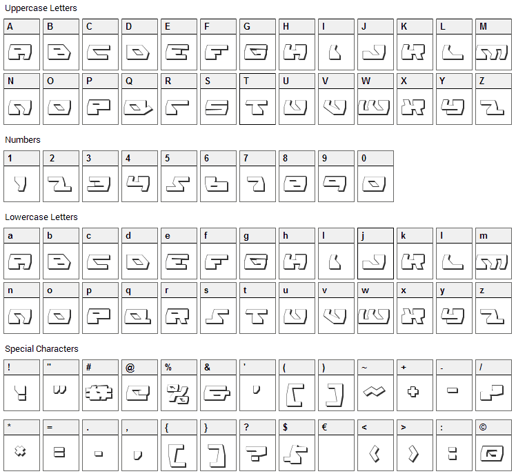 Daedalus Font Character Map