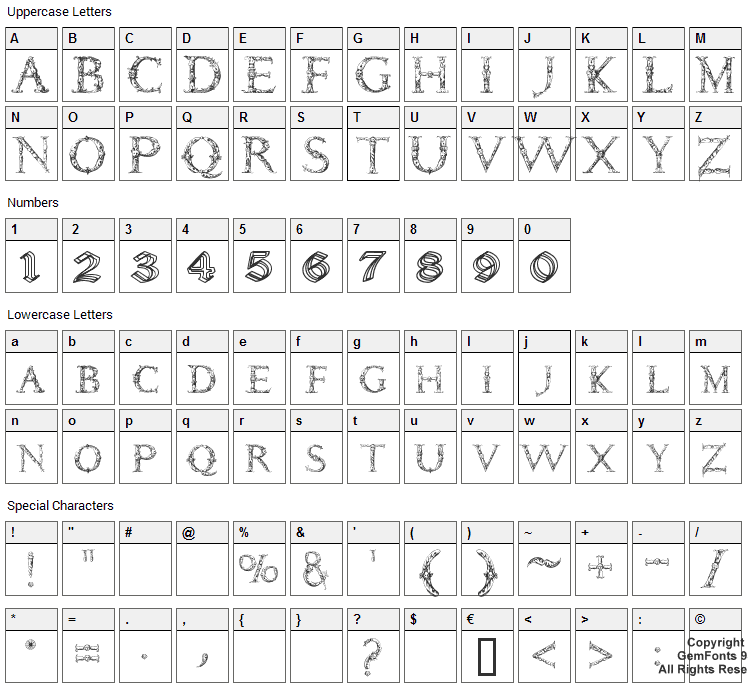 Daemonesque Font Character Map