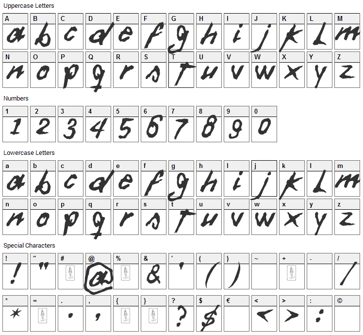 Daft Font Character Map