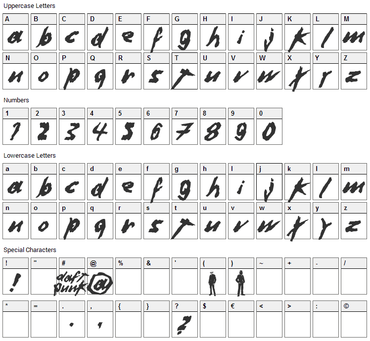 Dafter Harder Better Stronger Font Character Map