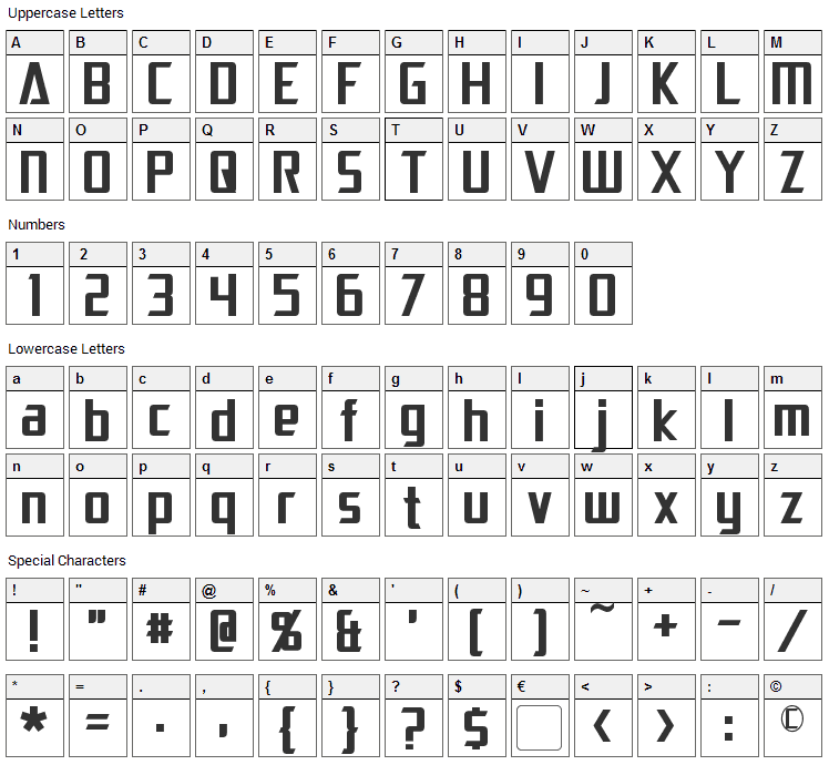 Dai-Atlas Font Character Map