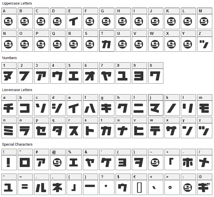 Daidoh Remix JKA Font Character Map