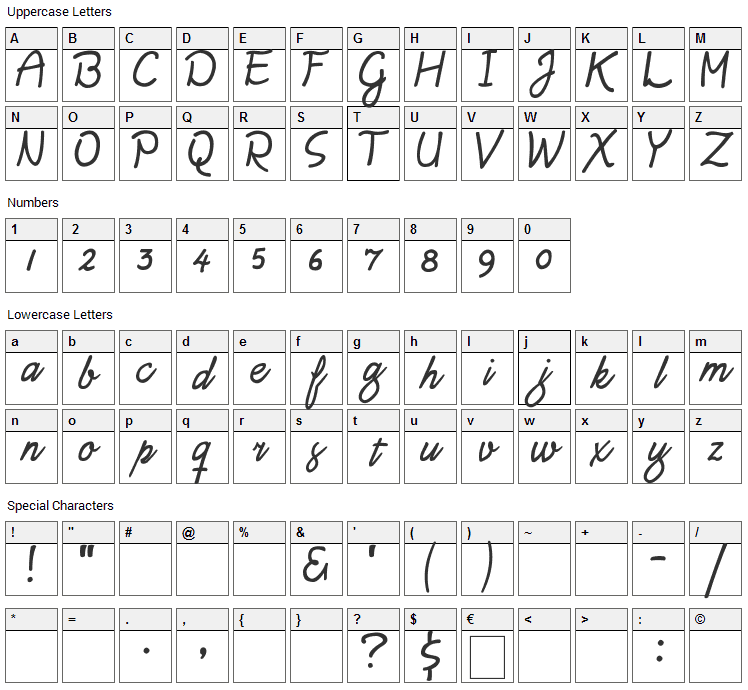 Daisy Script Font Character Map