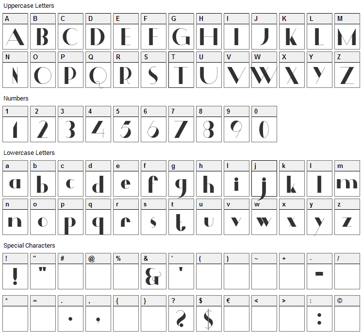 Dalmais Font Character Map