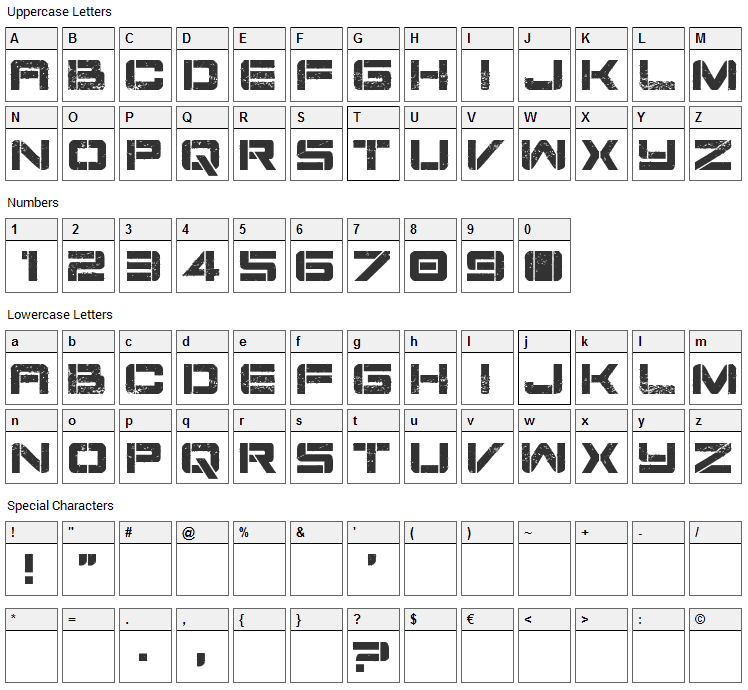 Damage Inc Font Character Map