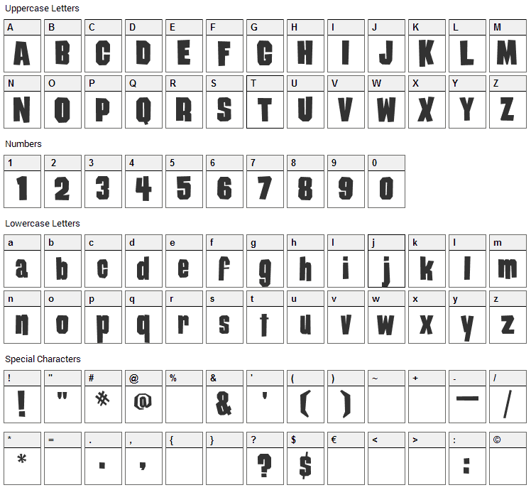 Damaged Goods Font Character Map