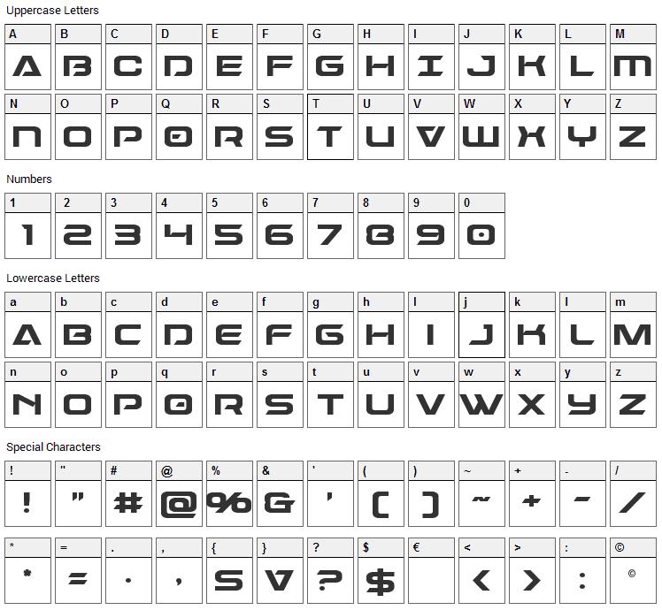 Dameron Font Character Map