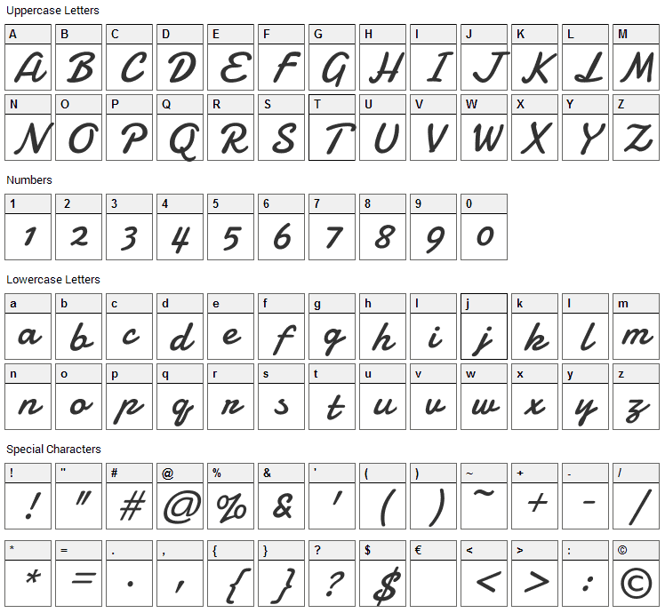 Damion Font Character Map