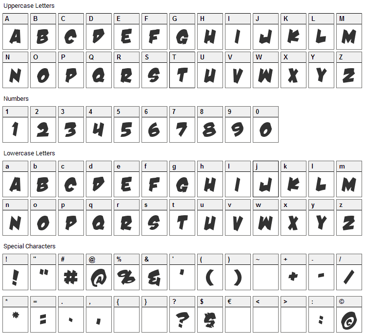 Damn Noisy Kids Font Character Map