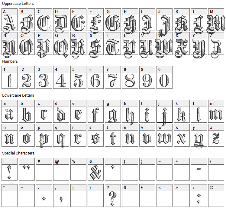 DampfPlatz Font Character Map