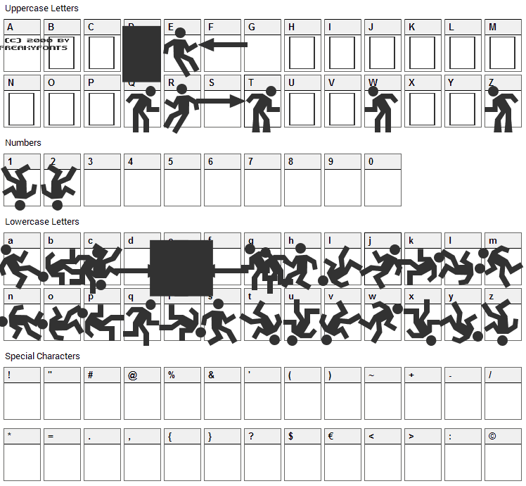 Dancefloor Exit Font Character Map