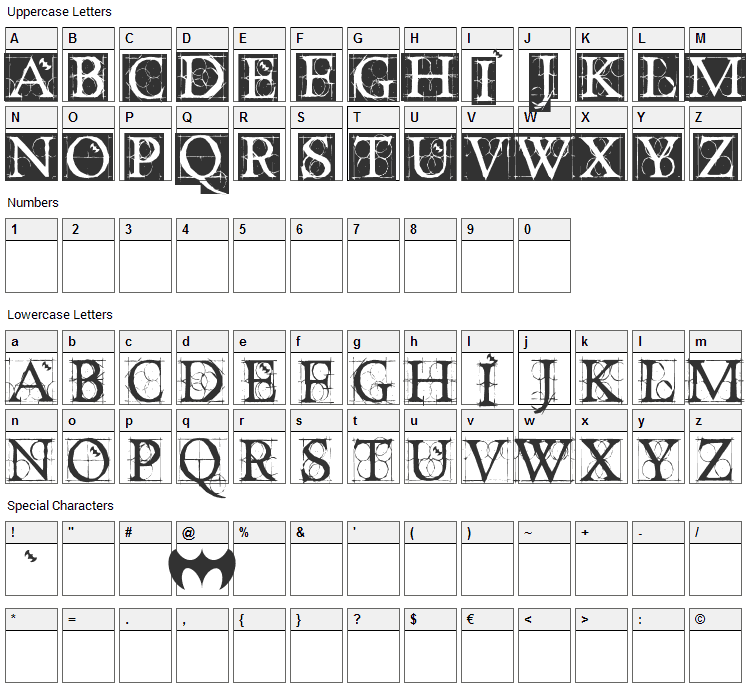 Dancing Vampyrish Font Character Map