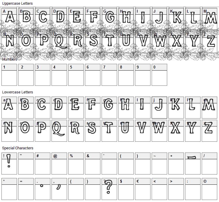 Dandelion Font Character Map