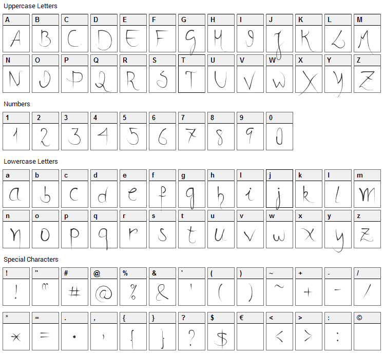 Dani Donne Font Character Map