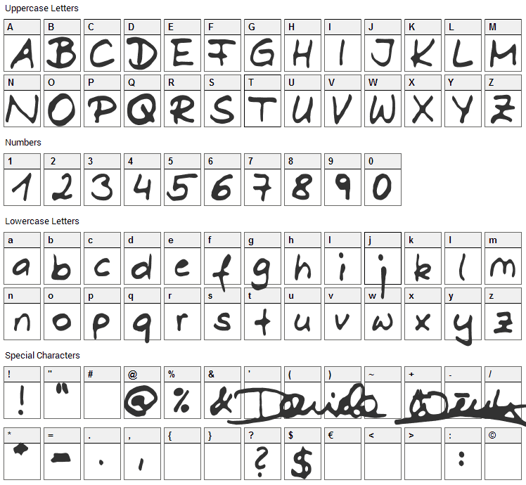 Dani Font Character Map