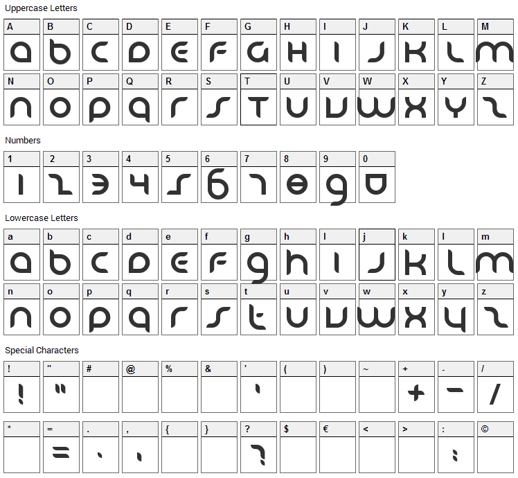 Danube Font Character Map