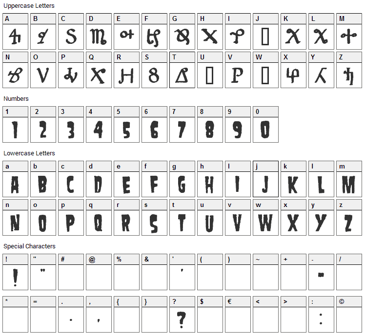 Danzig 4P Font Character Map