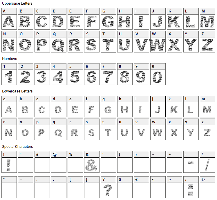 Dar Skin Font Character Map