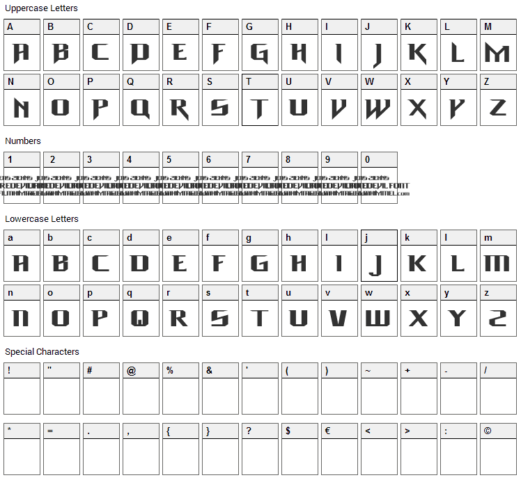 Daredevil Font Character Map