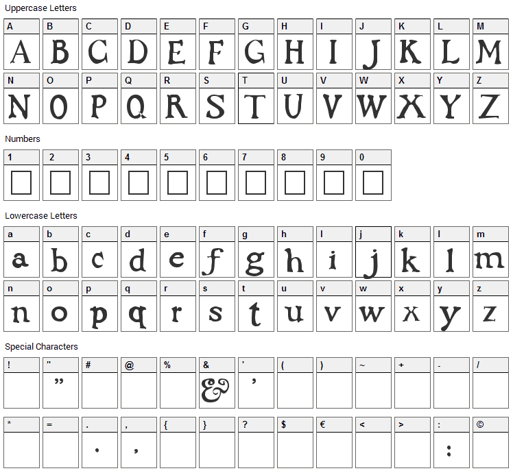 Dark Ages Font Character Map