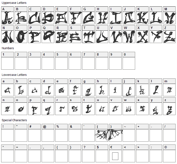 Dark Flame Font Character Map