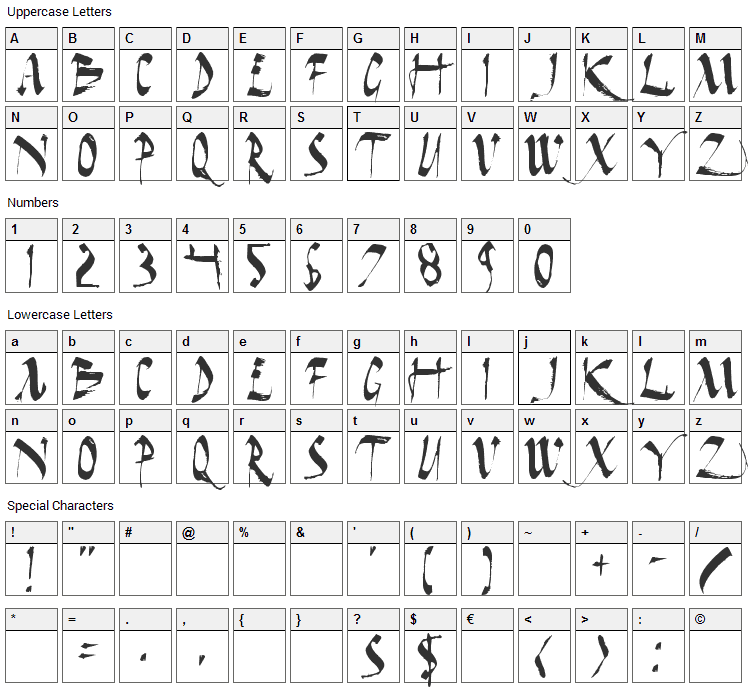 Dark Horse Font Character Map