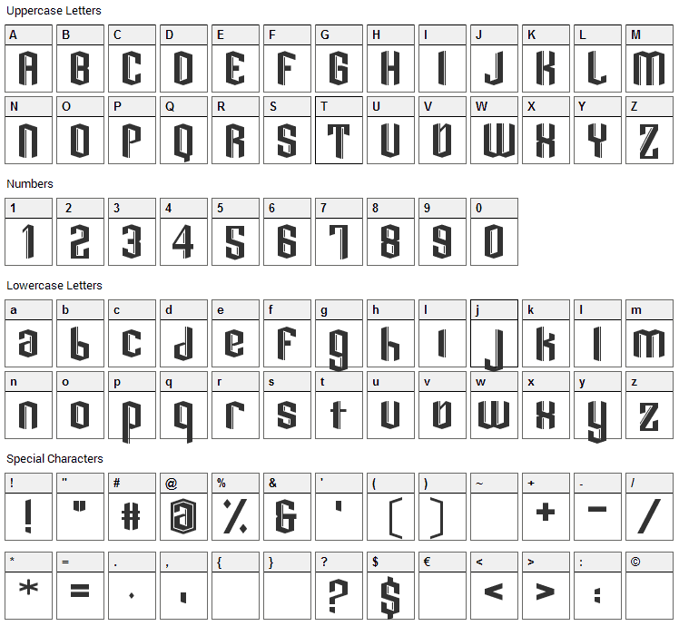 Dark Knight Font Character Map