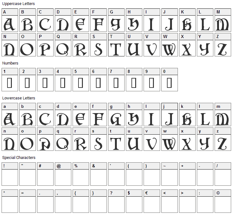 Darkenstone Font Character Map