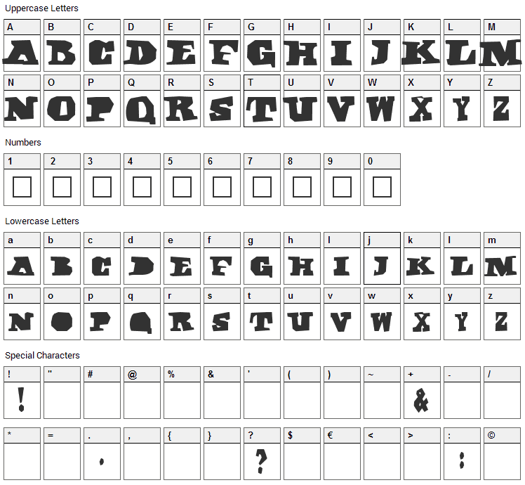 Darkone Font Character Map