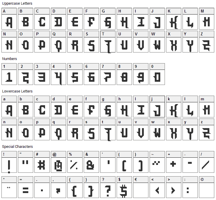 DarkPix Font Character Map