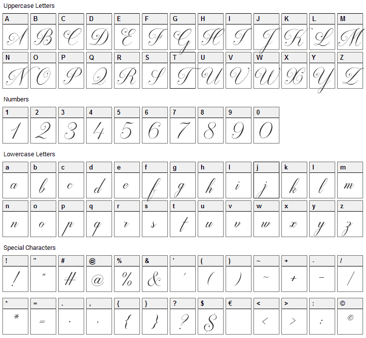 Darleston Font Character Map