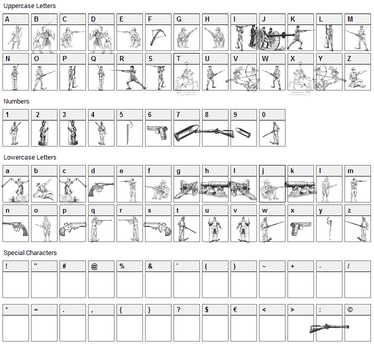 Das Krieg Font Character Map