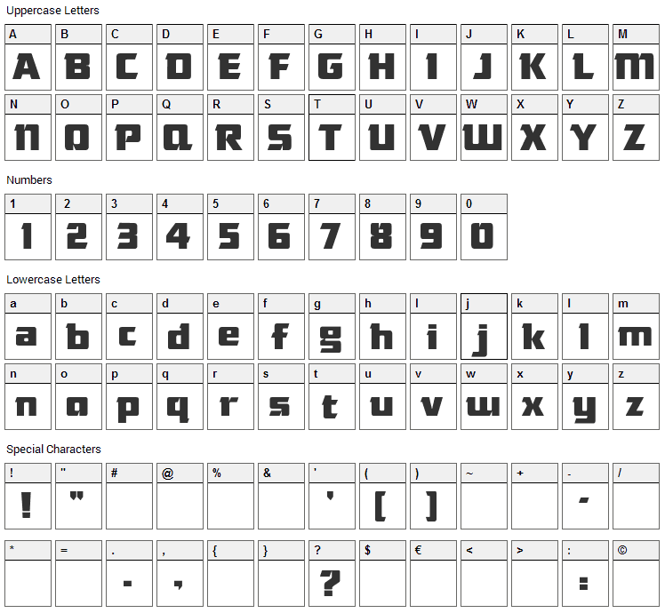 Das Modern Font Character Map