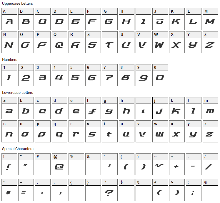 Dash 9812 Font Character Map