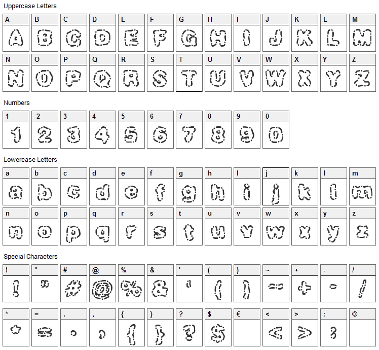 Dash Dot Font Character Map