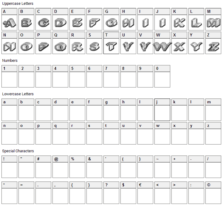 DasRiese Shadow Font Character Map