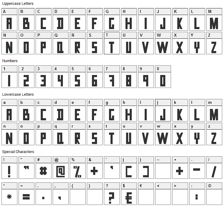 Data Trash Font Character Map