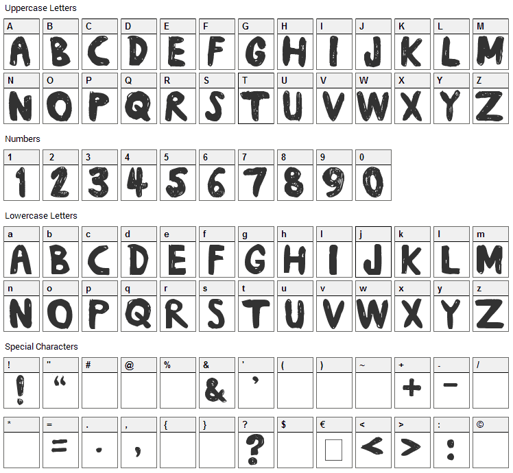 Daub Font Character Map