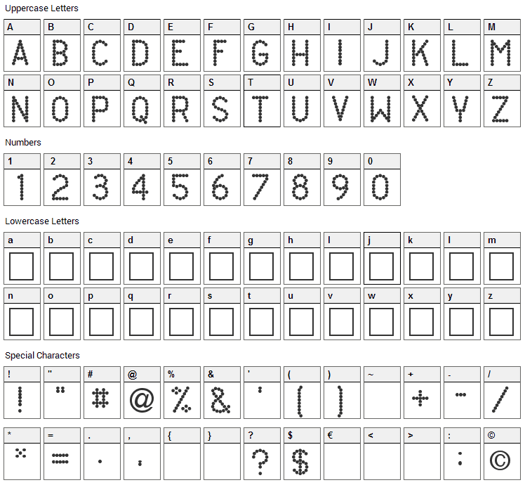 Daughty Font Character Map