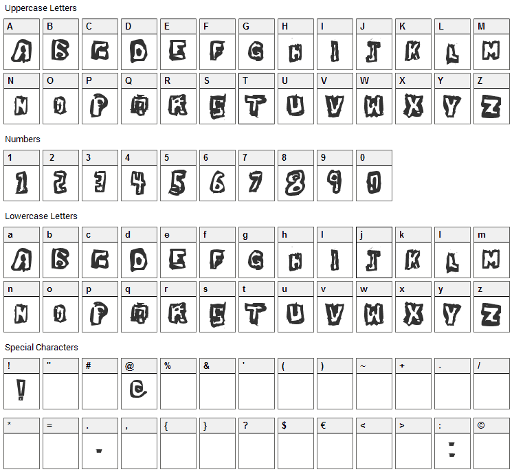 Dawg Box Font Character Map