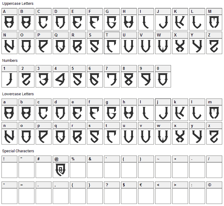Dawn of Mellido Font Character Map