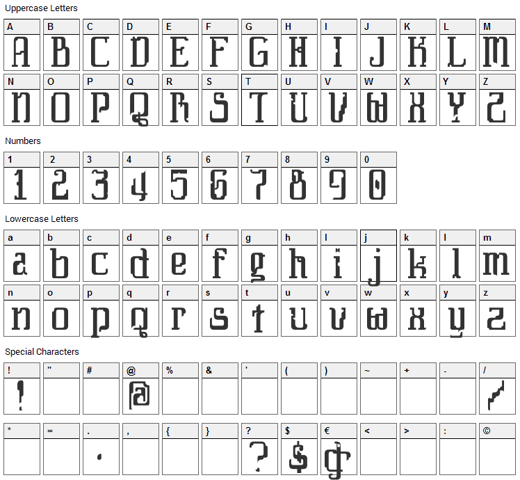 Daybreaker Font Character Map