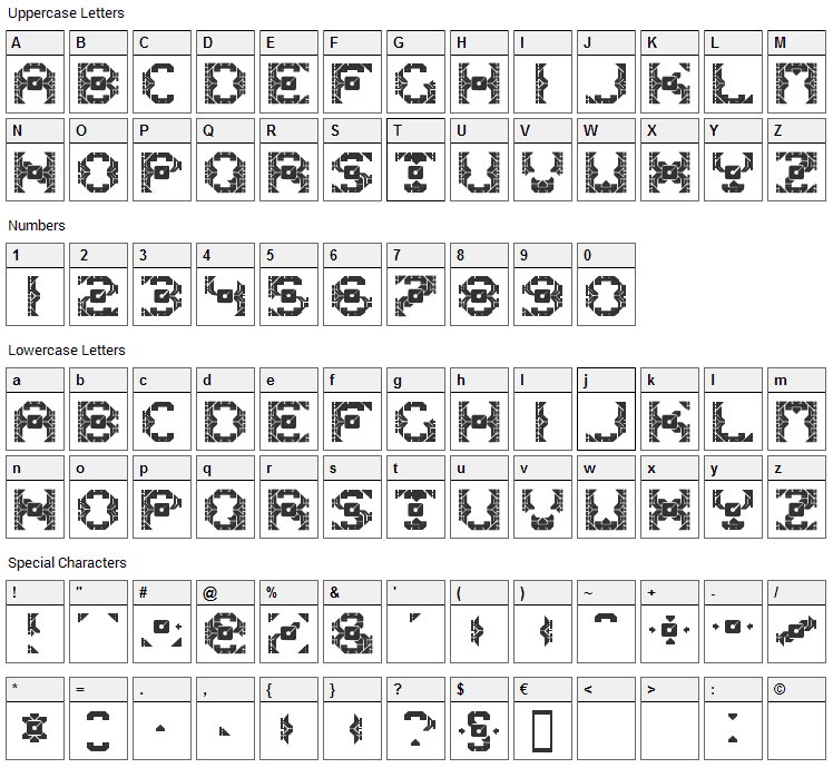 Dazzle Ships Font Character Map