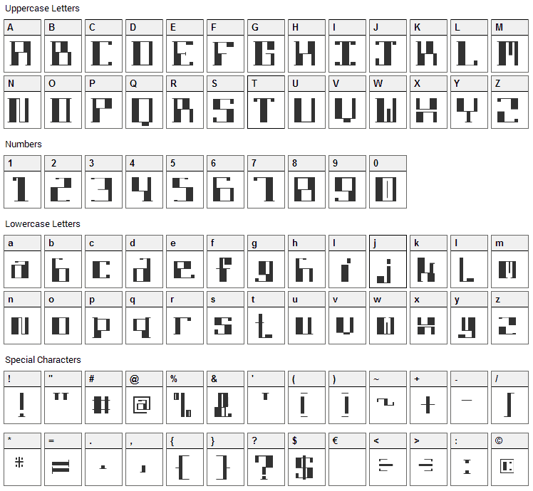 DBE Lithium Font Character Map