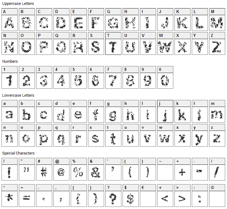 DBE Oxygen Font Character Map