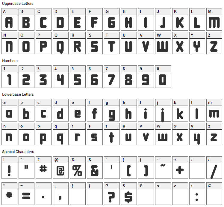 DBXL Nightfever Font Character Map