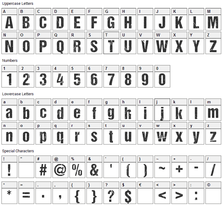 DCC Ash Font Character Map